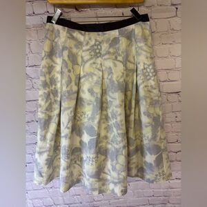 Anne Klein Yellow Abstract Watercolor Pleated Coquette Classic Silk Skirt 8